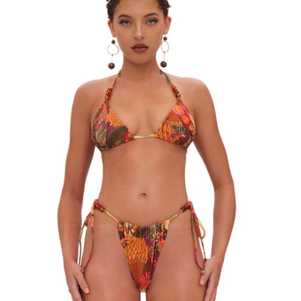 Andrea Iyamah Tropical Print Reversible Bikini with Beaded Detail XS